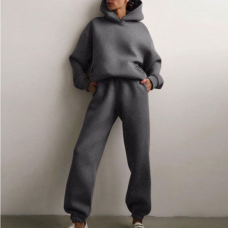 New women's autumn hoodie set solid color casual fashion sports pants two-piece set_voghion.com
