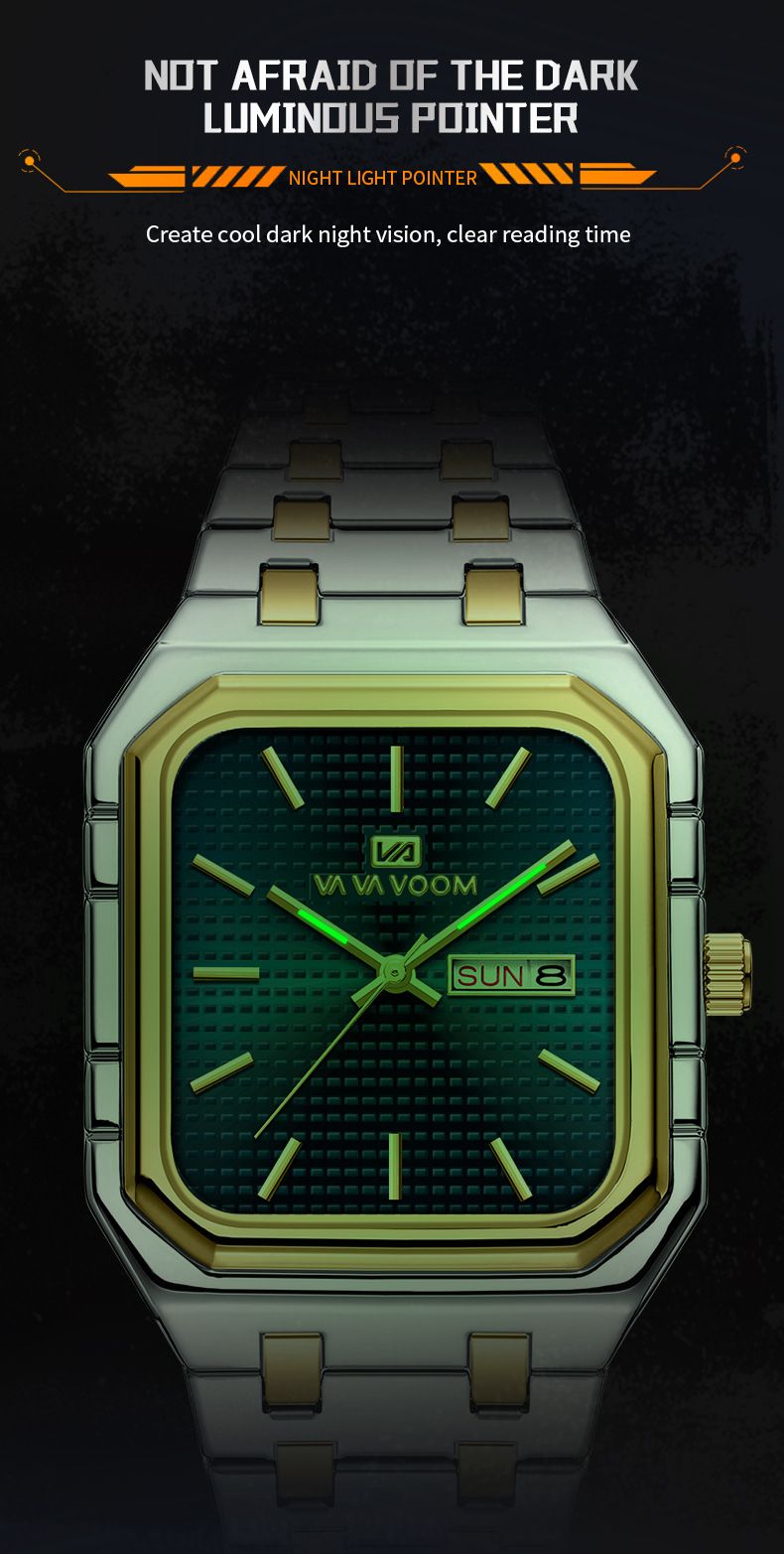 Herren-Quarzuhr aus Edelstahl mit Datumsfunktion, Leuchtzeigern und quadratischem Zifferblatt – Business-Casual-Armbanduhr_voghion.com