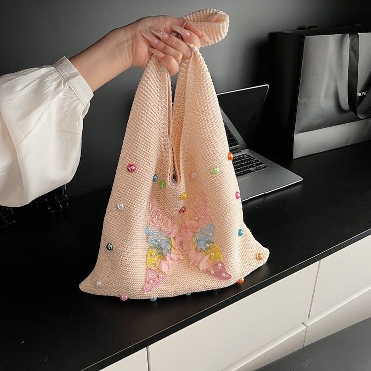 Borsa tote alla moda in maglia a tracolla di grande capacità, stile casual e pigro, per donna, 2025_voghion.com