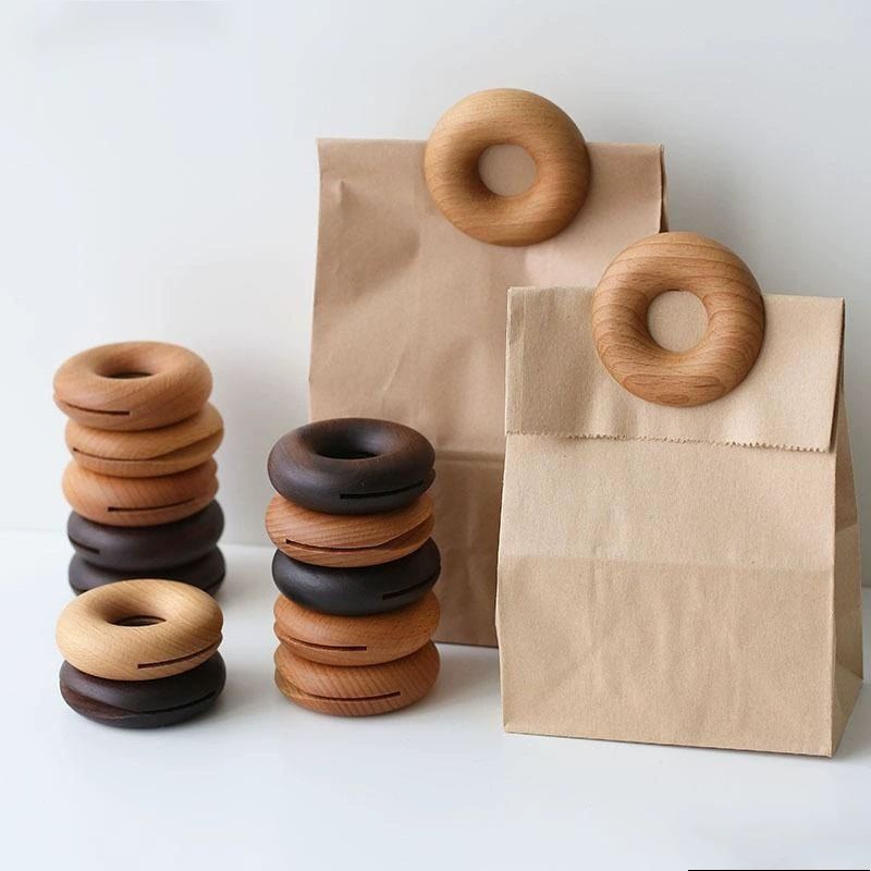 Solid Wood Donut Wooden Sealing Walnut Beech Office Snack Food Bag Clip_voghion.com