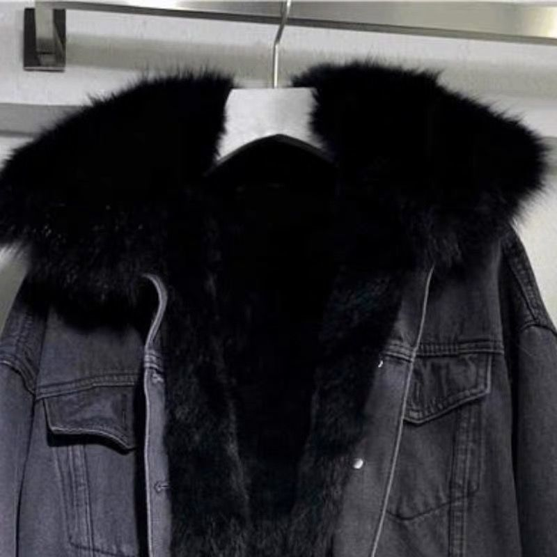 Chaqueta de invierno para mujer, abrigo vaquero grueso y cálido de algodón Vintage, Parkas vaqueras holgadas de gran tamaño con cuello de piel y vaqueros Veet_voghion.com