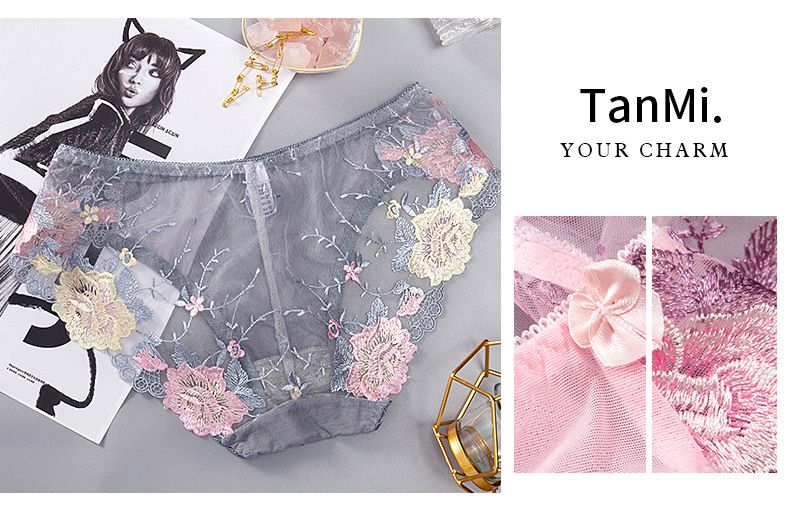 Damenunterwäsche, sexy, bestickte Dreiecks-Slips für Damen, niedrige Taille, transparent, atmungsaktiv, dünn, Dreiecks-Slip_voghion.com