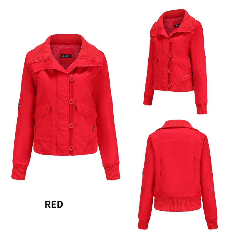 New women's short winter warm Women's high collar ribbed cotton jacket_voghion.com