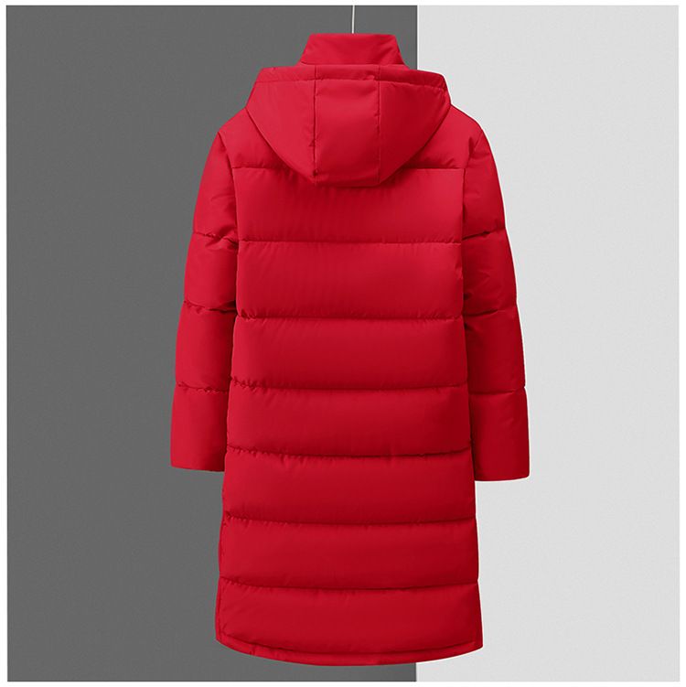 Herren Wintermantel Extralang – Knielang Dicke Baumwolle | Abnehmbare Kapuze | Rot/Schwarz | L-5XL | Unisex Paar Style_voghion.com