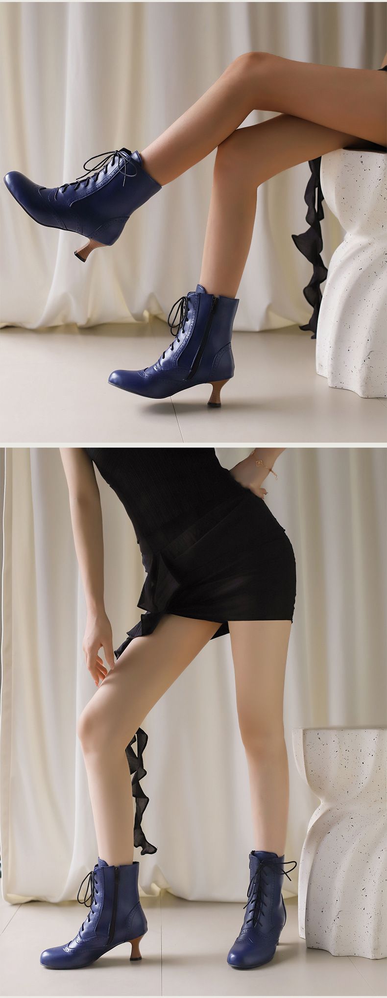 Stivaletti da donna, autunno inverno, stivali corti, taglie forti, stile britannico, con tacco medio e lacci, stivali Martin corti, H_voghion.com