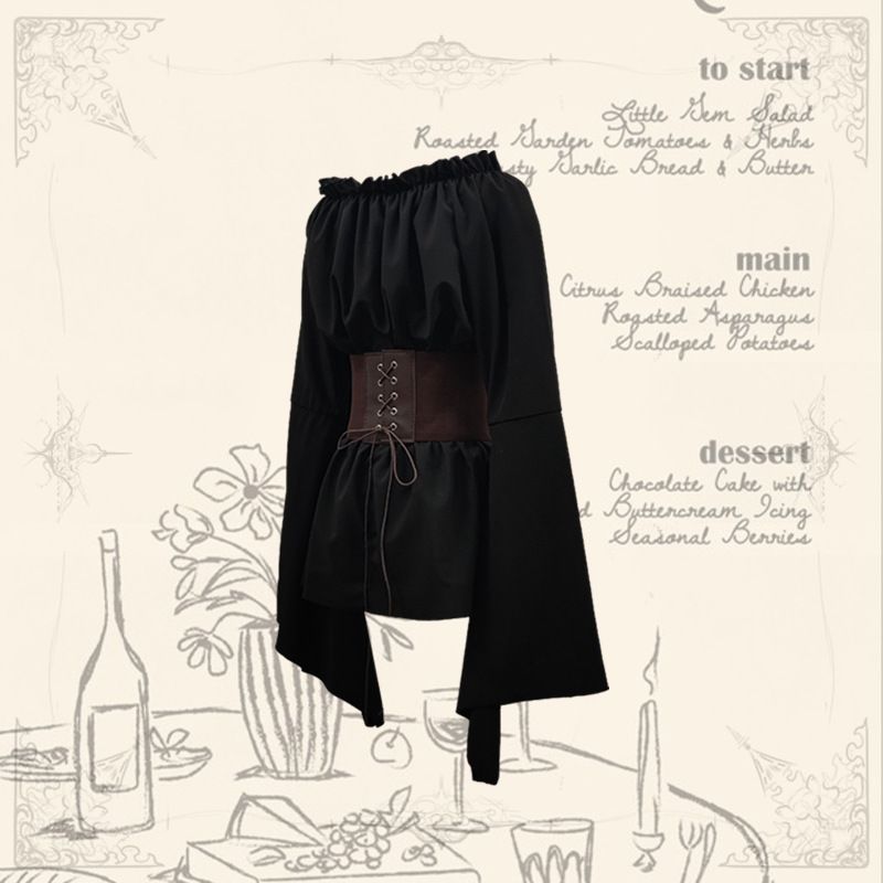 Mittelalter Renaissance Langarm Tunika Top Halloween Bühnenshow Kleid Piratenhemd Mädchen_voghion.com