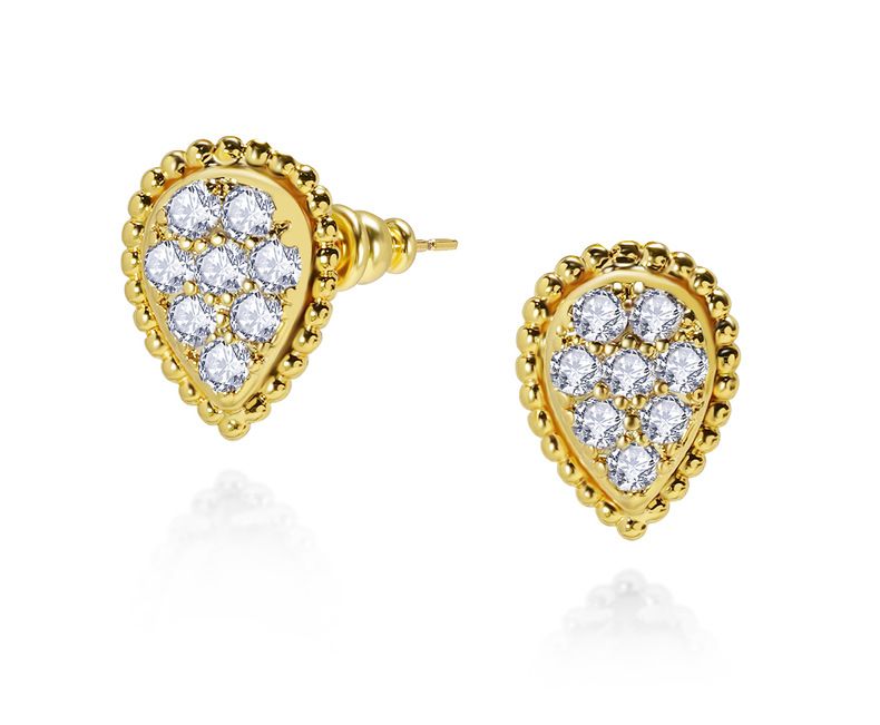 Damenschmuck Perlenrand Volldiamant Wassertropfen Einzelne Blume Ohrringe Importiertes Messing Eingelegter Zirkon Französisch Retro Einfaches Design Ohrringe_voghion.com