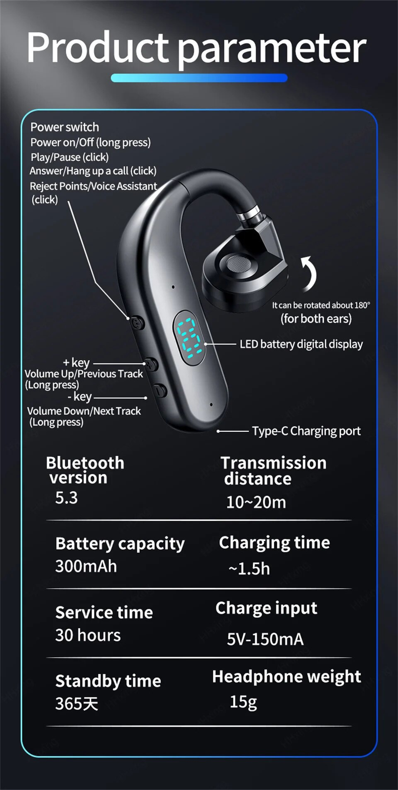 Trådløse Bluetooth-hovedtelefoner med mikrofon-knogleledning-øretelefoner Håndfri støjreducerende headset til kørsel_voghion.com