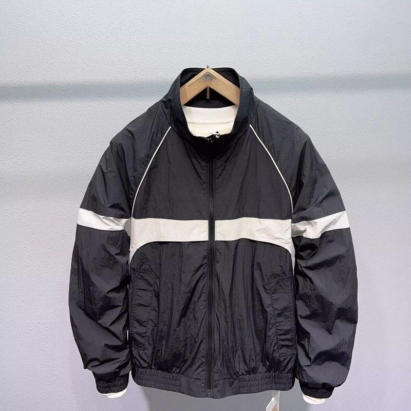 Giacca da uomo con colletto rialzato e pannelli a contrasto – Giacca a vento slim fit streetwear con chiusura a cerniera (M-4XL, nero/bianco)_voghion.com