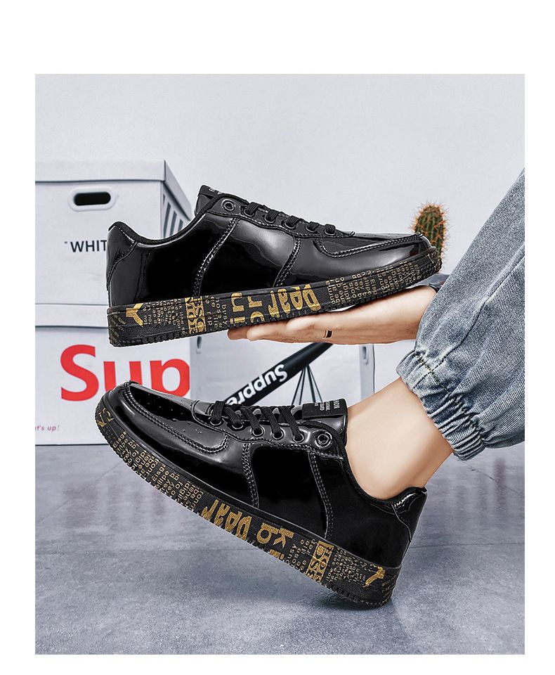 Coppia di scarpe per la primavera e l'autunno, sneakers personalizzate in vernice lucida oro magnate locale per uomo e donna, sport e tempo libero_voghion.com