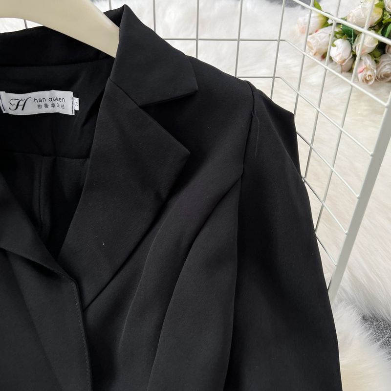 Women's Fashion Set Slim Fit Long Sleeve Short Blazer & High Waist Slit Pencil Skirt Autumn Outfit (Black, S/M/L/Xl)_voghion.com