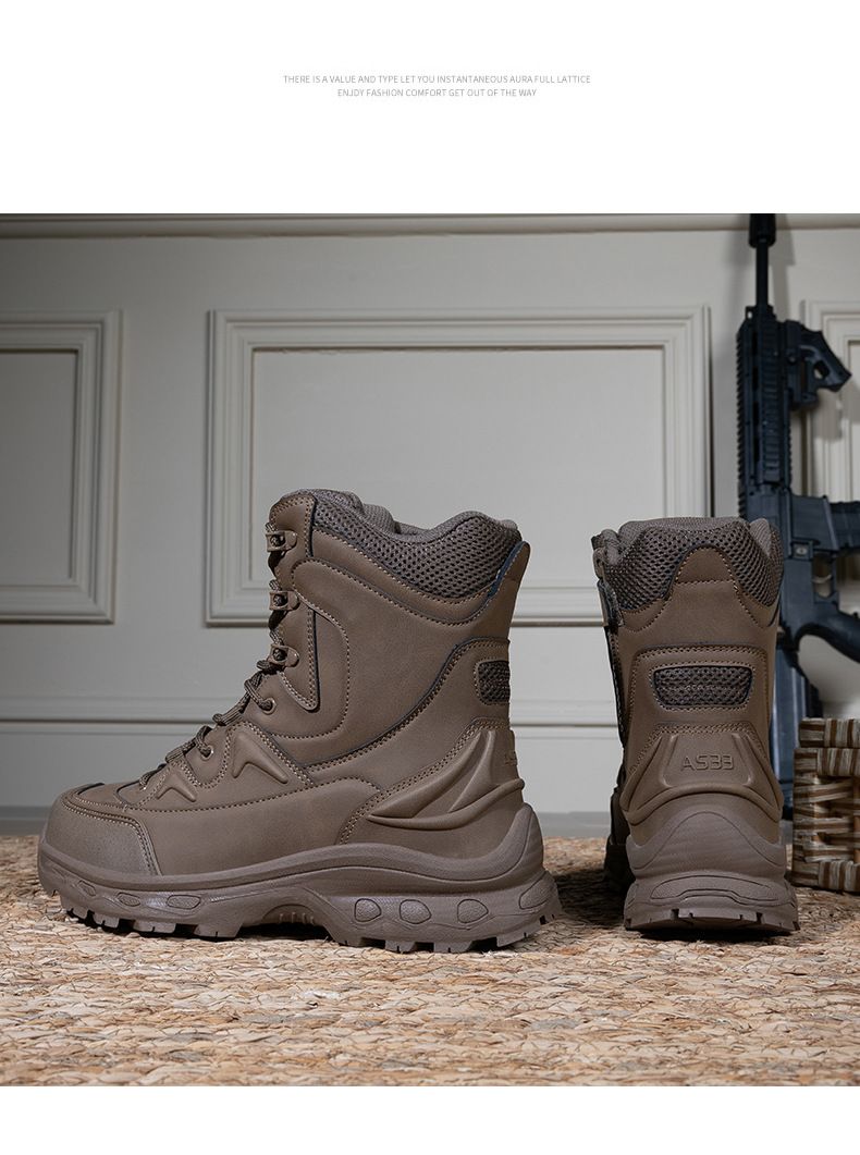 Herrskor Nya Stora Stridsstövlar PU Mesh Mid Cut Slitstarka taktiska stövlar Utomhussport Vandringsskor Vandringsstövlar_voghion.com