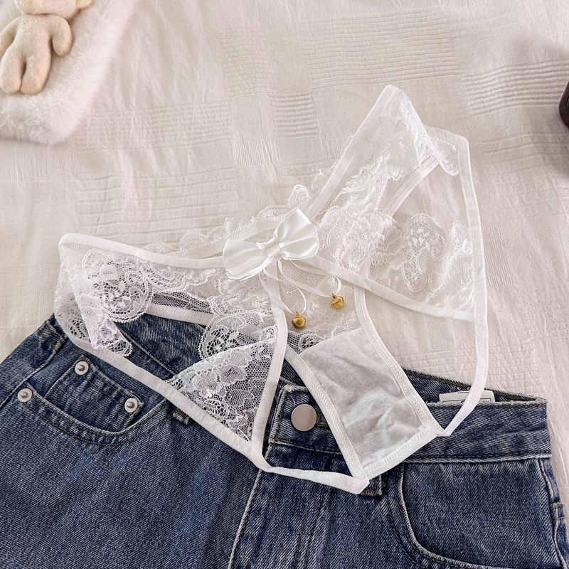 luckyqqyp The Bell Rings, Pure Desire Appears ~ French Lace Light Hollow Low Waist Sexy Open Crotch Triangle Panties For_voghion.com