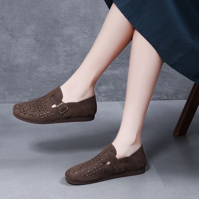 Scarpe casual da donna in vera pelle con punta rotonda, stile New Forest, estive 2025, pigre e piatte, modello primo strato, 2106-3_voghion.com