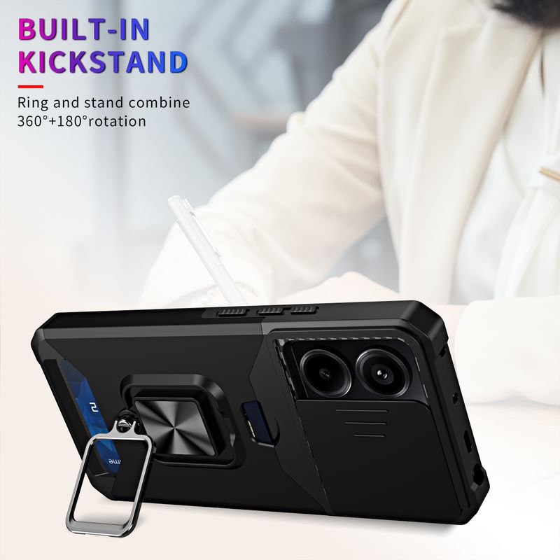 Hoesje voor Redmi Note 13 12 11 Pro Plus X5 X6 M6 Pro Zware bescherming met schuifcamerahoes en kaartcliphoes_voghion.com