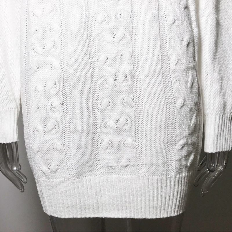 Women's loose turtleneck long sleeve twist knit sweater dress_voghion.com