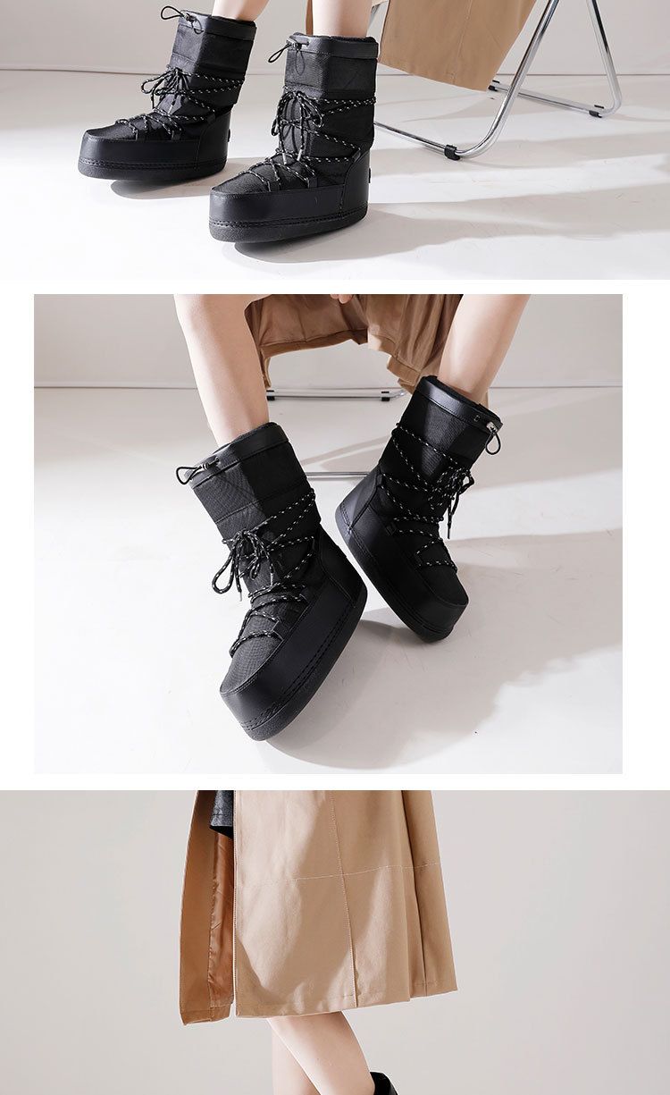 Women's Shoes Knee High Boots Outdoor Space Shoes Ski Boots Black Texture Thick Warm Shoes_voghion.com