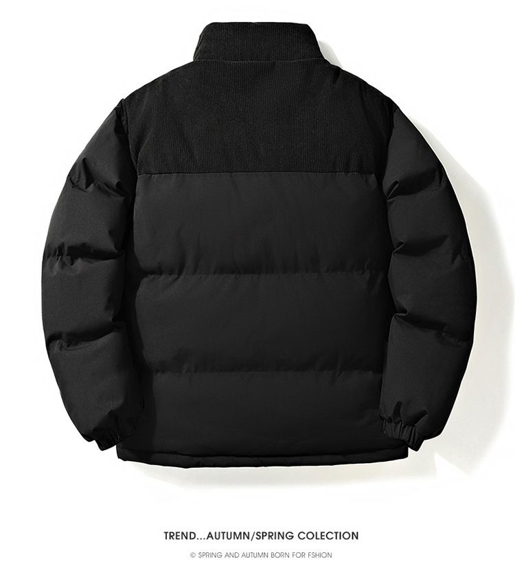 Unisex Corduroy Puffer Jacket Winter Coat With Color Block Design, Thickened Warm Quilted Outerwear For Men And Women_voghion.com