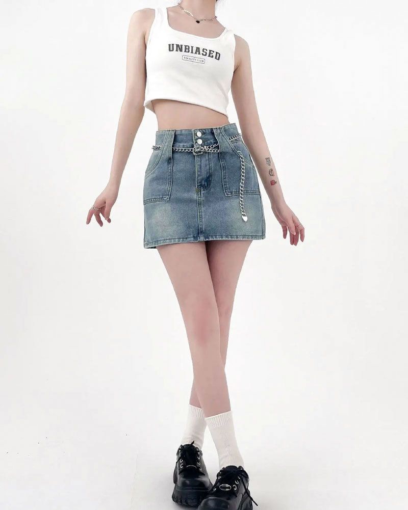 A-Linien-Kurzrock für Damen mit Blendschutz und Doppelknopf-Design, hoch taillierter, gewickelter Hüfthosenrock im Ins-Stil, halblange, kleine Figur_voghion.com