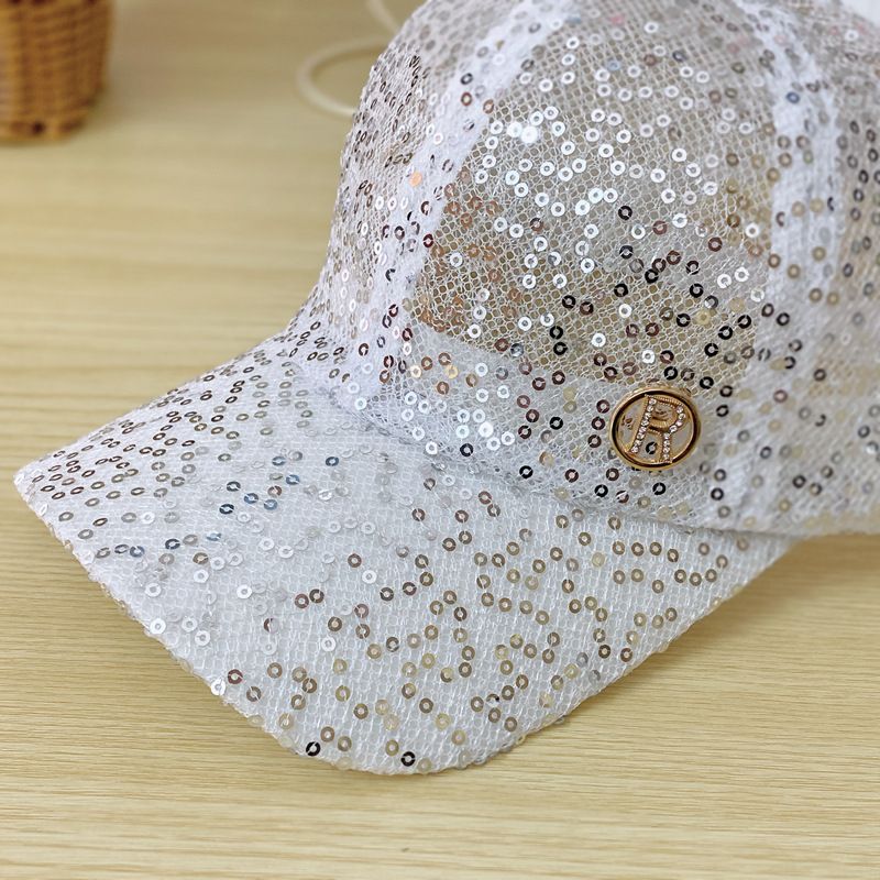 Versione coreana di Ins sottile pizzo maglia scavata traspirante paillettes baseball per donna estate sole protezione versatile_voghion.com