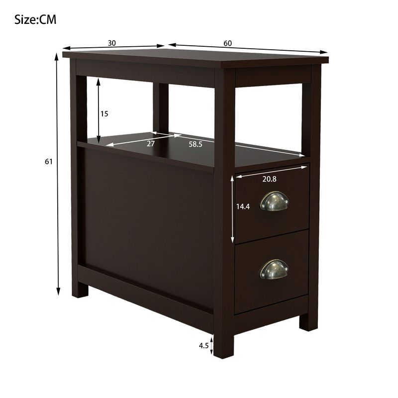 End Table Narrow Nightstand With Two Drawers And Open Shelf_voghion.com