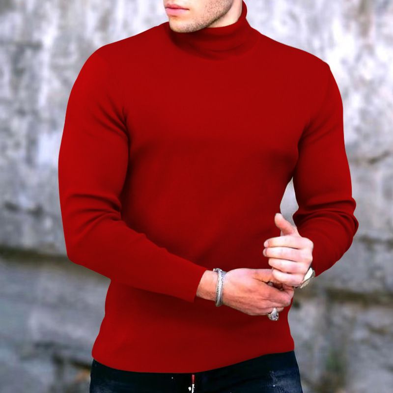 Camisa de punto con cuello alto y manga larga para hombre, color liso, para primavera, otoño e invierno, con parte inferior elástica._voghion.com
