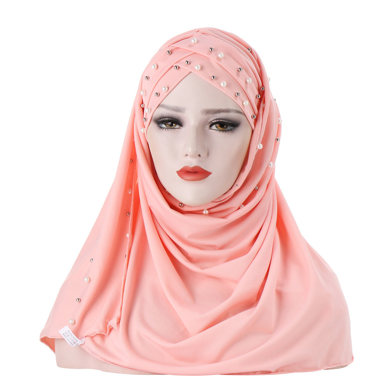 Sciarpa in seta di latte tinta unita con cappuccio e perline, set da due pezzi per donna_voghion.com