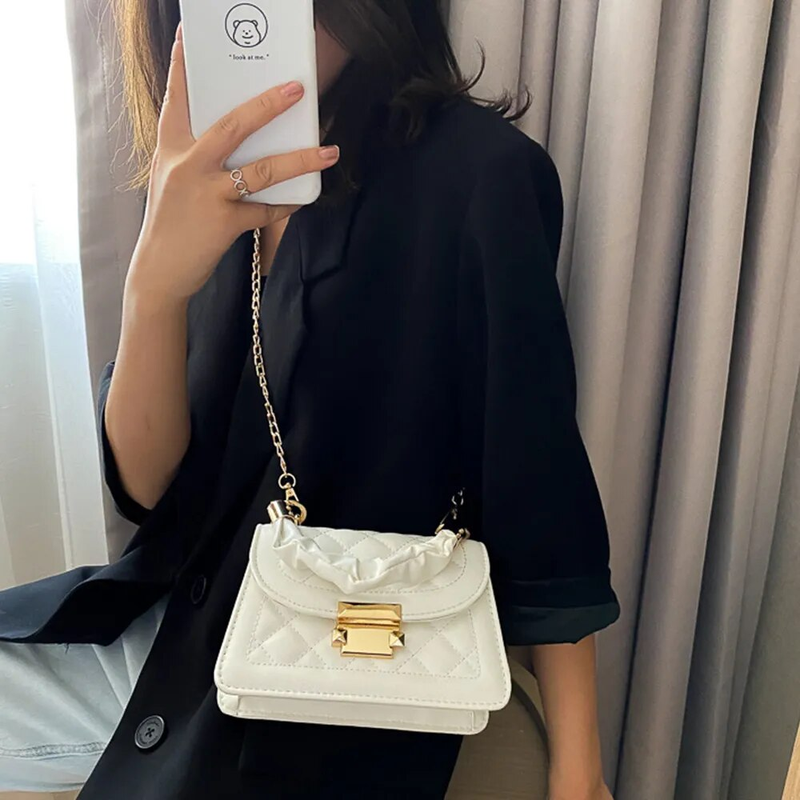 Borse a tracolla in pelle PU da donna Borsa a tracolla piccola di design a catena di moda romboidale Borsa quadrata semplice alta_voghion.com