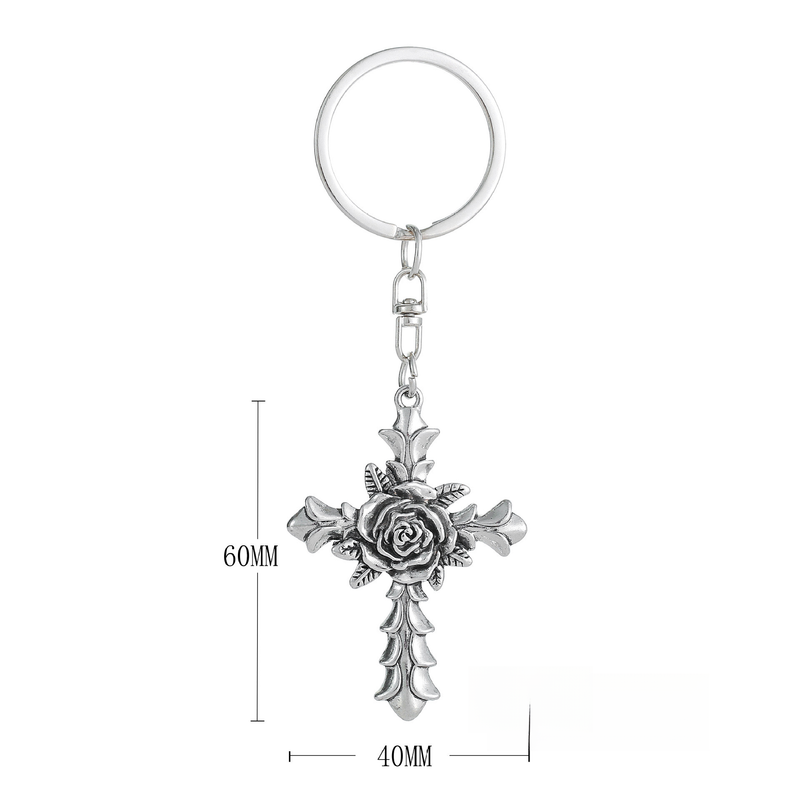 Gothic Rose Cross Keychain Pendant DIY Bag Car Key Ring_voghion.com