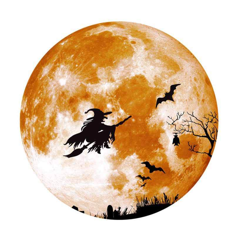 Autocollant mural créatif lumineux en forme de lune, autocollant décoratif d'Halloween, autocollant fluorescent, balai de sorcière, autocollant_voghion.com