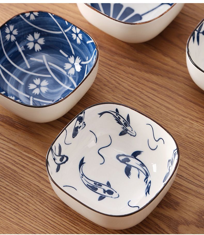 Japansk keramisk smårett Soyasaus Rett Snackrett Ni kvadrat Husholdningssushi Krydderrett Snackrett Bestikk_voghion.com