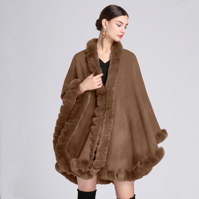 Fur Collar Cape Ladies Large Size Knitted Cardigan Loose Coat Artificial Fur Fashionable And Warm Shawl Cape_voghion.com