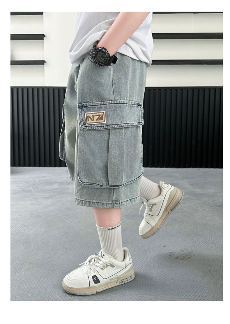 Pantalon court pour garçon, été 2025, nouveau style, salopette en jean ample et décontractée pour enfants, taille moyenne et grande_voghion.com