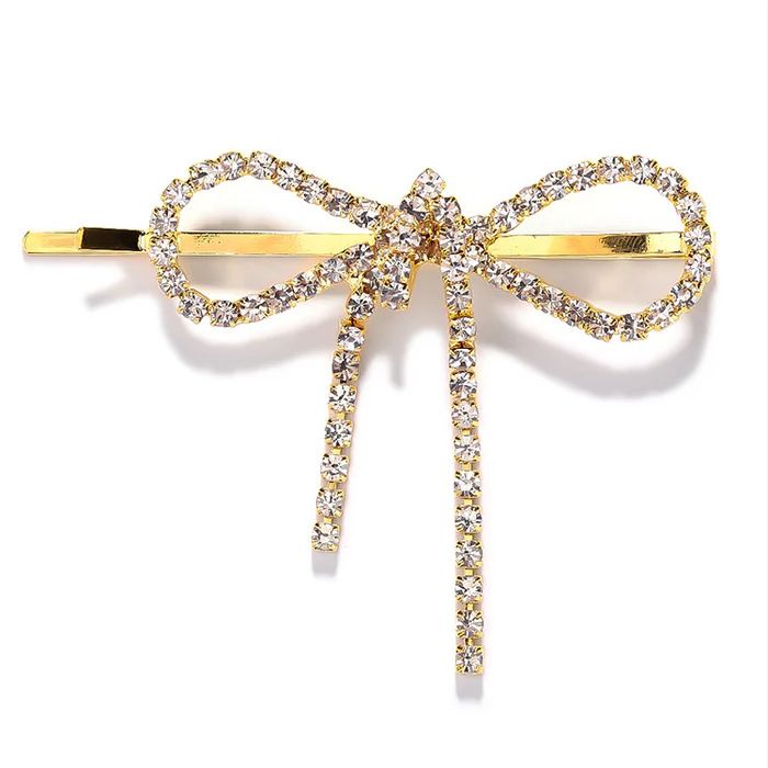 Women's Elegant Bow Hair Clip With Rhinestone And Tassel - Side And Back Hair Accessory For Bangs And Flyaways (Silver, Gold) Head Rhinestone_voghion.com