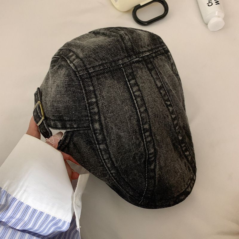 2025 Neue gewaschene Denim-Cap für Damen, vielseitig für Sommer und Herbst, großer Kopfumfang, gesichtsschlank machend,_voghion.com