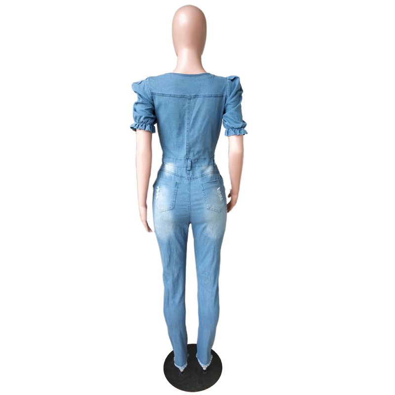 Sieviešu modes ikdienas seksīgs džinsa romperis ar baltu caurumu_voghion.com