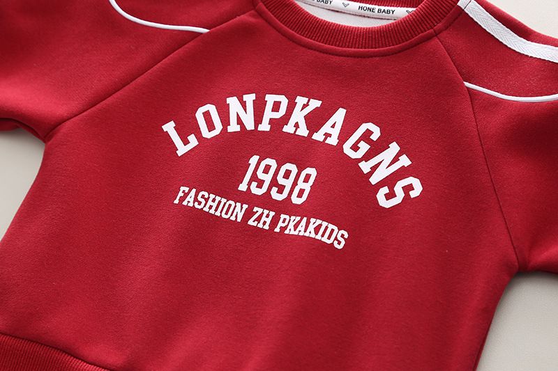 Conjunto de dos piezas para niño: elegante sudadera de manga larga con capucha y pantalón deportivo (80-120 cm), algodón cómodo para otoño y primavera, negro/rojo_voghion.com