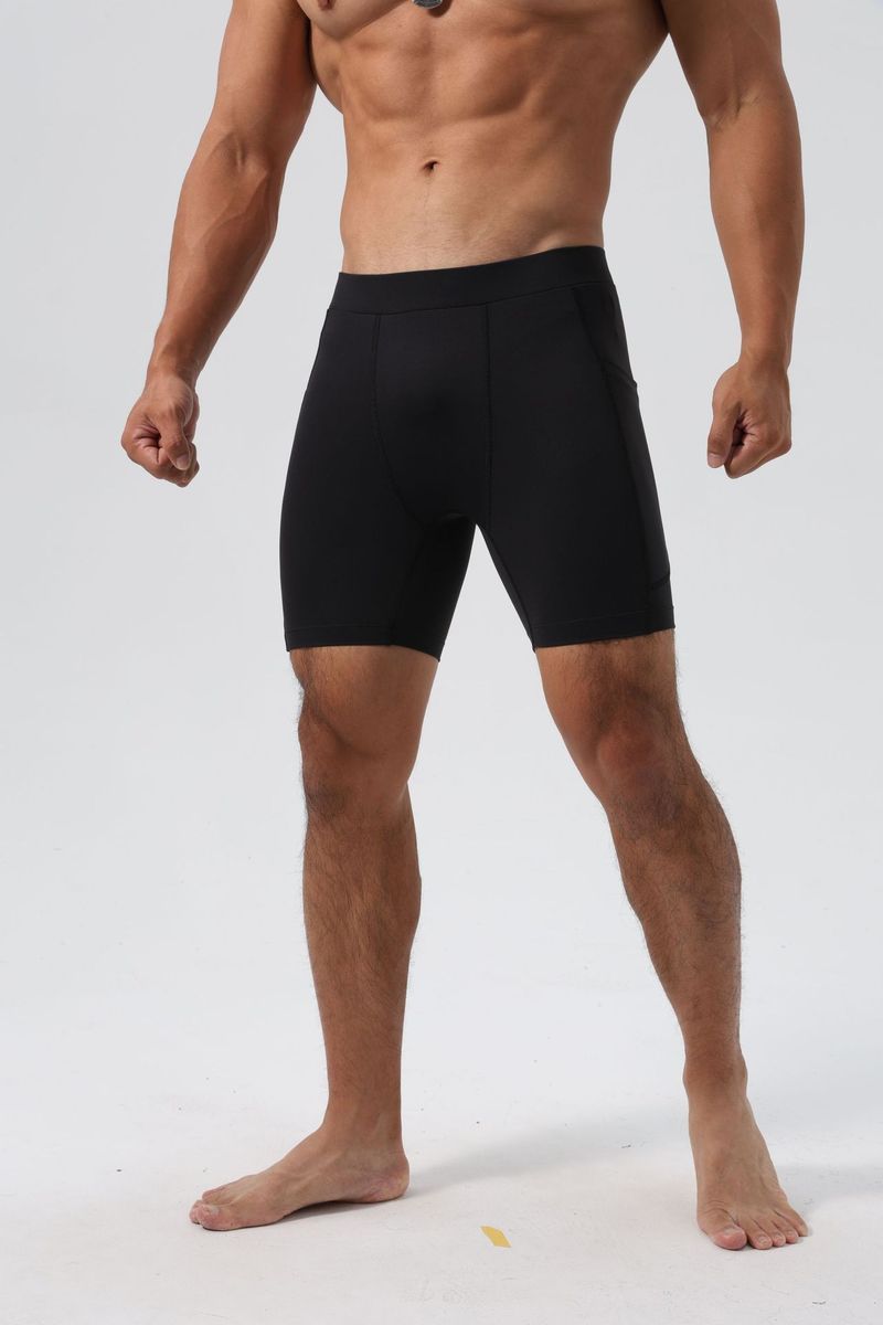 Pantaloni a tre quarti aderenti elastici in pelle di squalo da uomo, pantaloni a tre quarti con tasche, collant anti-trasparenti ad alto peso in seta ghiacciata_voghion.com