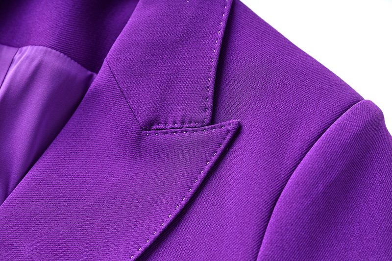 Veste de costume violette pour femmes, ensemble deux pièces, pantalon artisanal à bords perlés, ensemble deux pièces_voghion.com