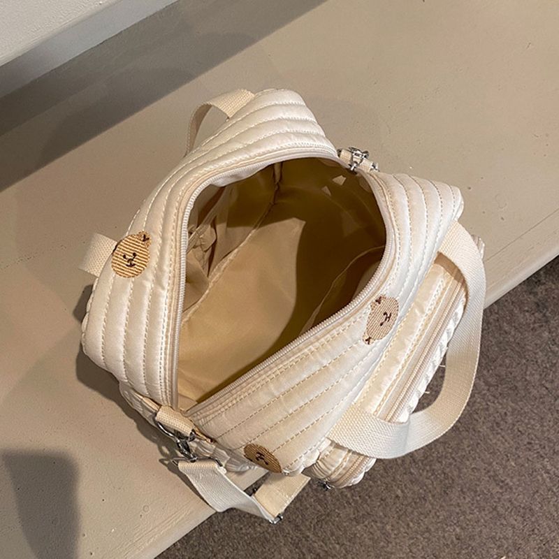 Söpö karhukukka-kirjontakuvio vauvan beige puuvillakangasta vetoketjullinen vaippalaukku uusi matkatavaralaukku_voghion.com