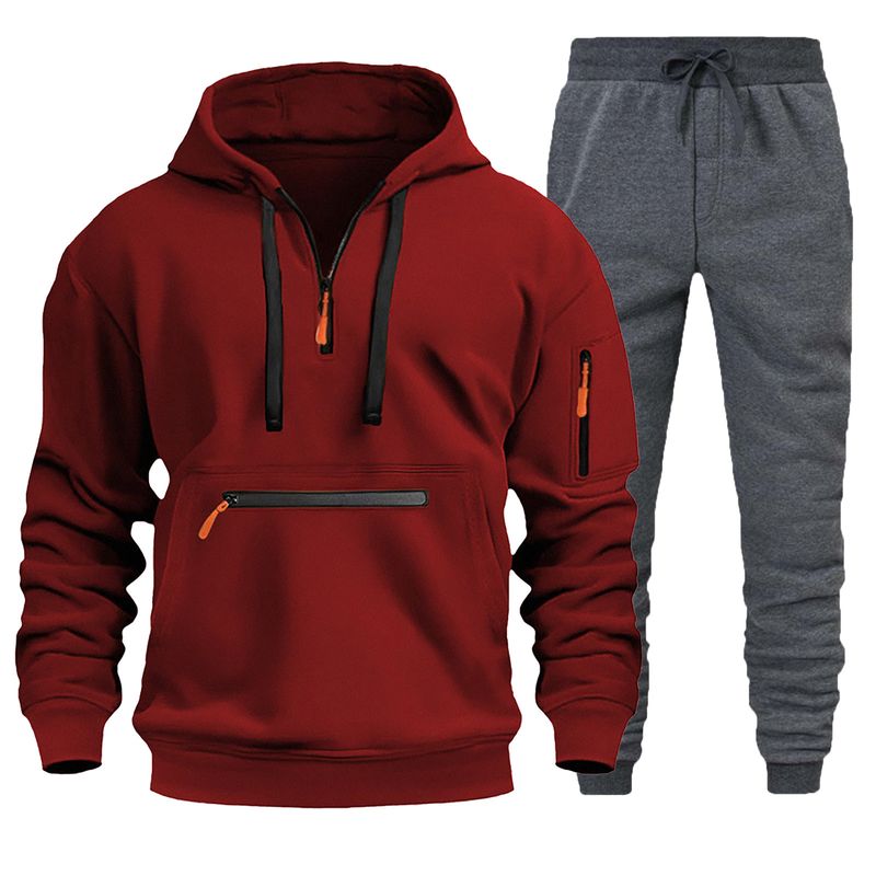Herren-Kapuzenpullover mit Reißverschluss und mehreren Taschen – Fleece-gefüttertes Pullover-Sweatshirt für Freizeit- und Sportbekleidung_voghion.com
