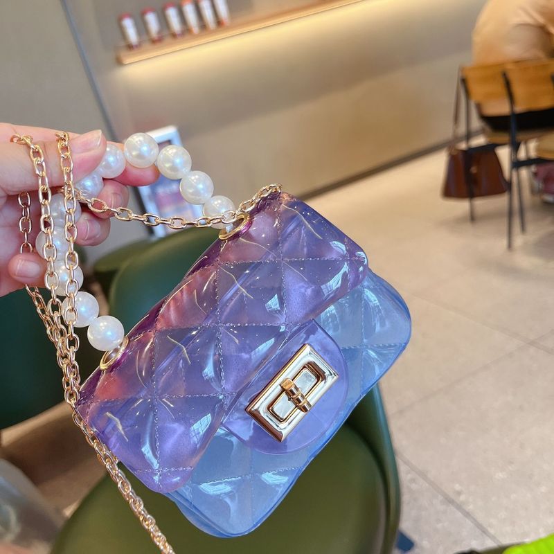 Sac d'été transparent en PVC, mini sac carré à main avec perles, sac à bandoulière simple pour femme_voghion.com