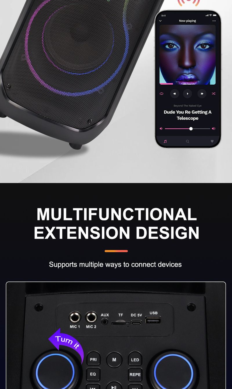 ZQS8255 Dual 8 polegadas RGB Light Charging Bateria de longa duração Microfone externo prático Alto-falante Bluetooth_voghion.com