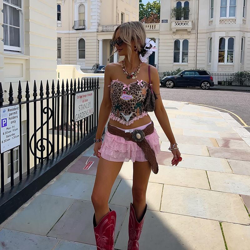 Wind 2024 Summer New Women's Clothing Fresh And Sweet Bow Leopard Print Backless Slim Fit Vest_voghion.com