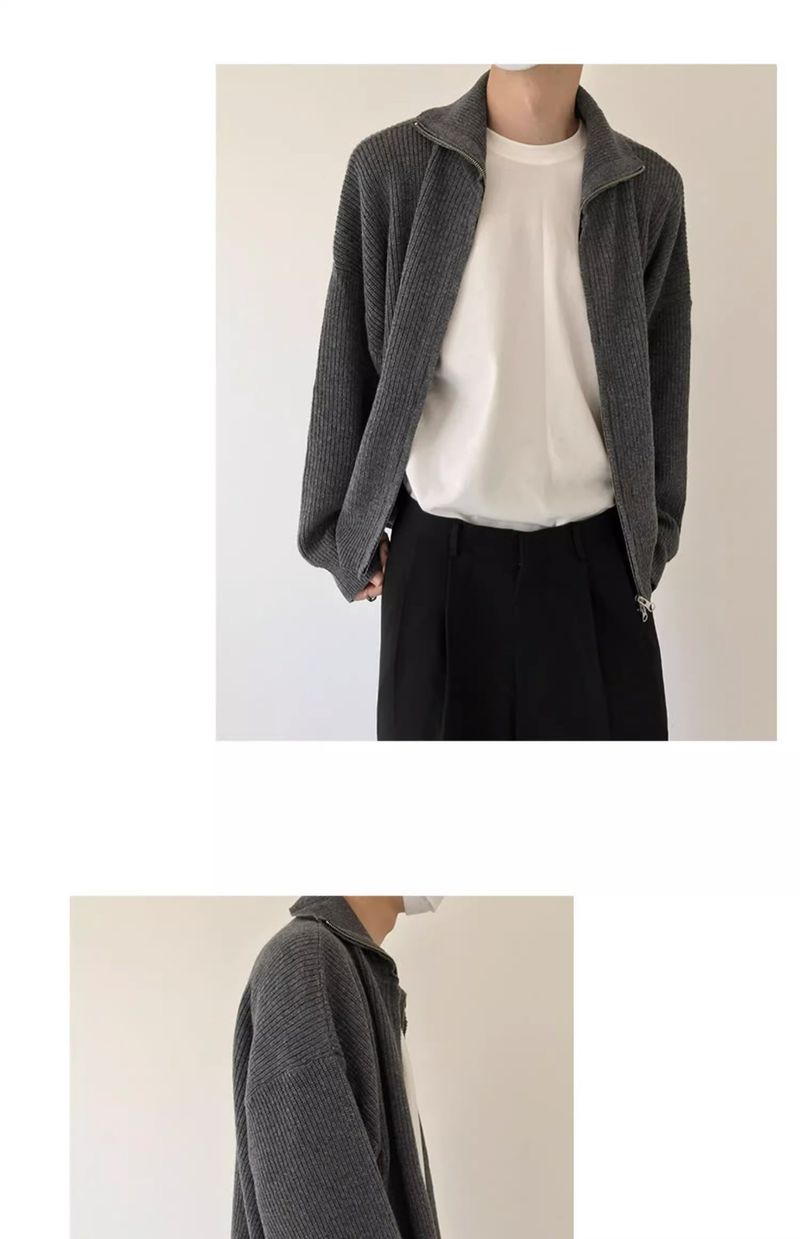 Herrenbekleidung Strickjacke für Herren Herbst und Winter einfarbig Reißverschluss All-Match-Strickjacke für Herren lockerer Casual-Style-Trend_voghion.com