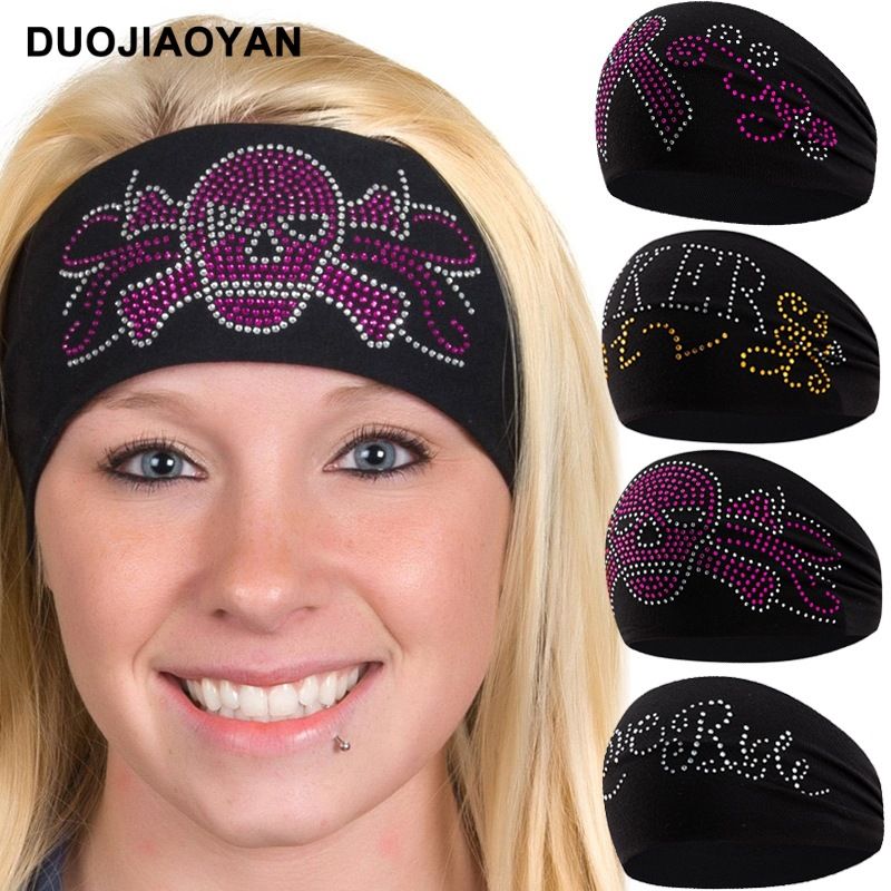 Fascia elastica con logo stampato a caldo personalizzato europeo e americano con fascia per capelli con bordo largo e strass a stella lunare_voghion.com