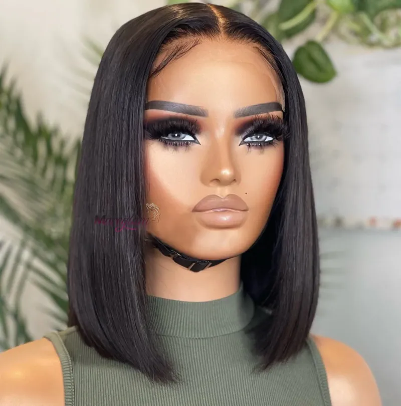 180%-os kopásállóságú, ragasztó nélküli, emberi hajból készült paróka, bob HD csipke, egyenes, rövid bob, 4x4-es csipke frontális, előre kitépett, remy frizurák_voghion.com