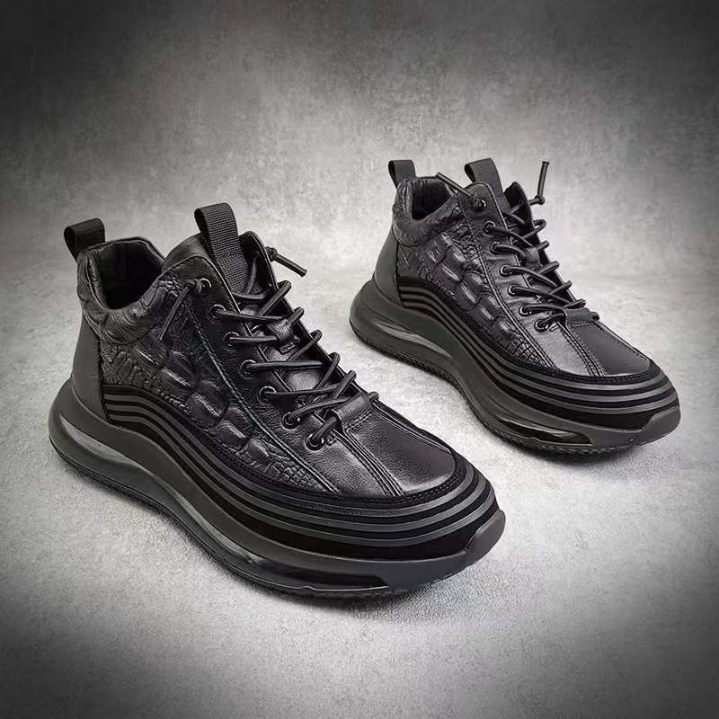 Suitable For All Seasons Men's 2025 Spring And Autumn New Thick-Soled Mid-Top Casual Trend Air Cushion Sole Fish Pattern Lightweight Sports Shoes_voghion.com