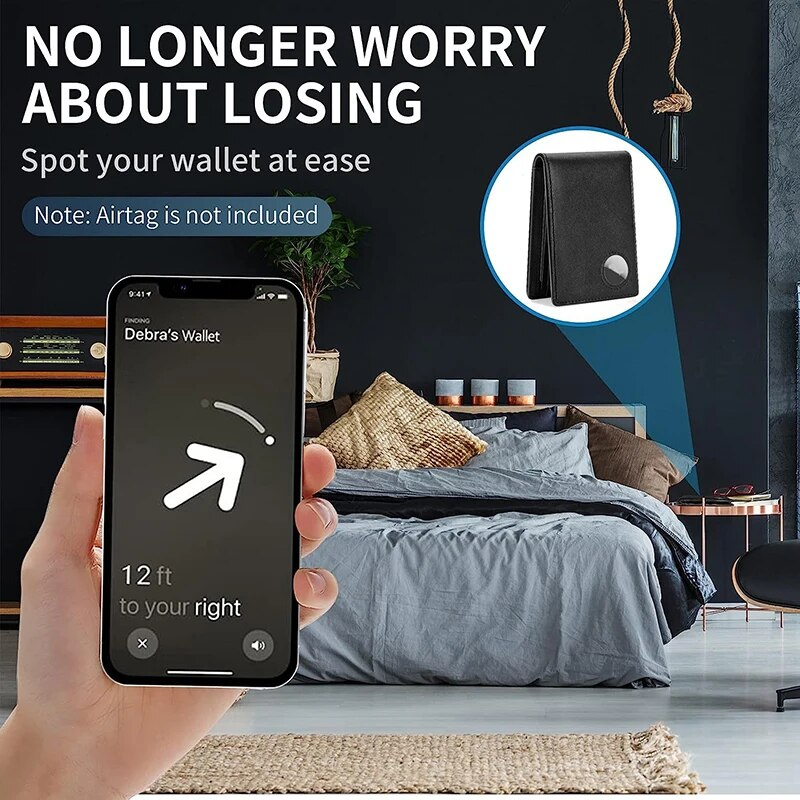 Rfid Carbon Fiber Leather Airtag Wallets Credit Card Holder Air Tag Purse Black Minimalist Wallet For Men_voghion.com