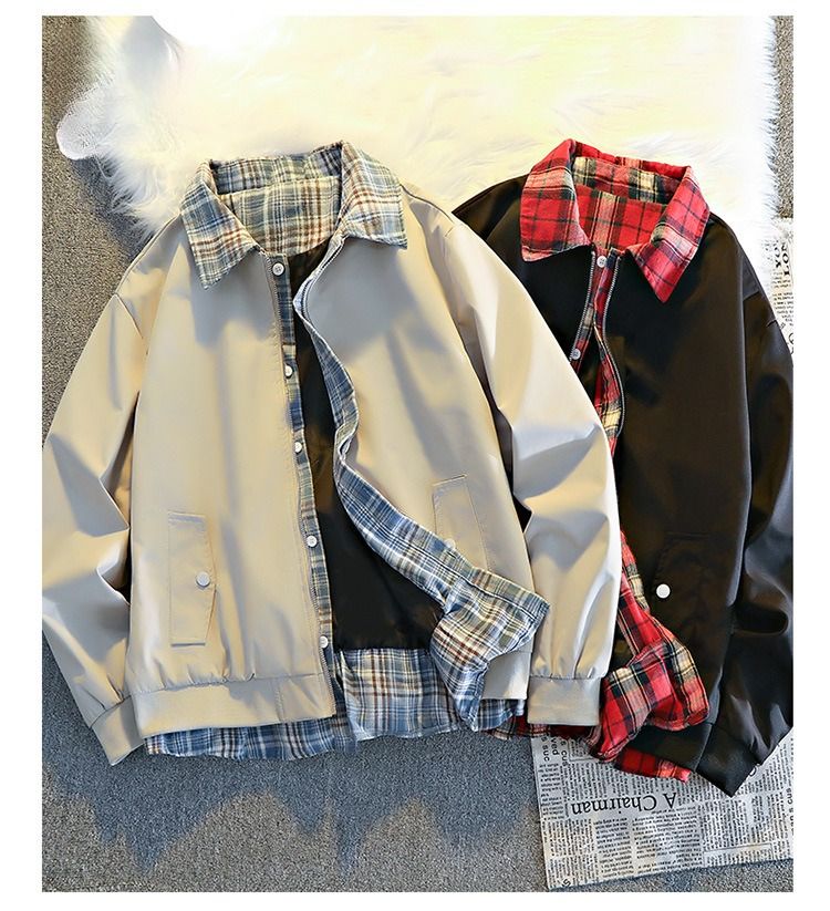 Giacca da uomo casual ampia e comoda in due pezzi, con risvolto a quadri, per primavera, autunno e inverno, popolare_voghion.com